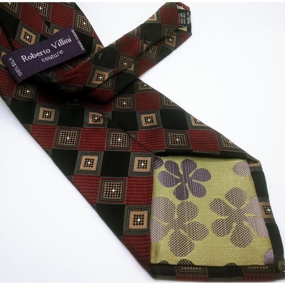 Men's Tie Roberto Villini Couture Multi-Color Geometric Diamond Print 100% Silk - Picture 5 of 12